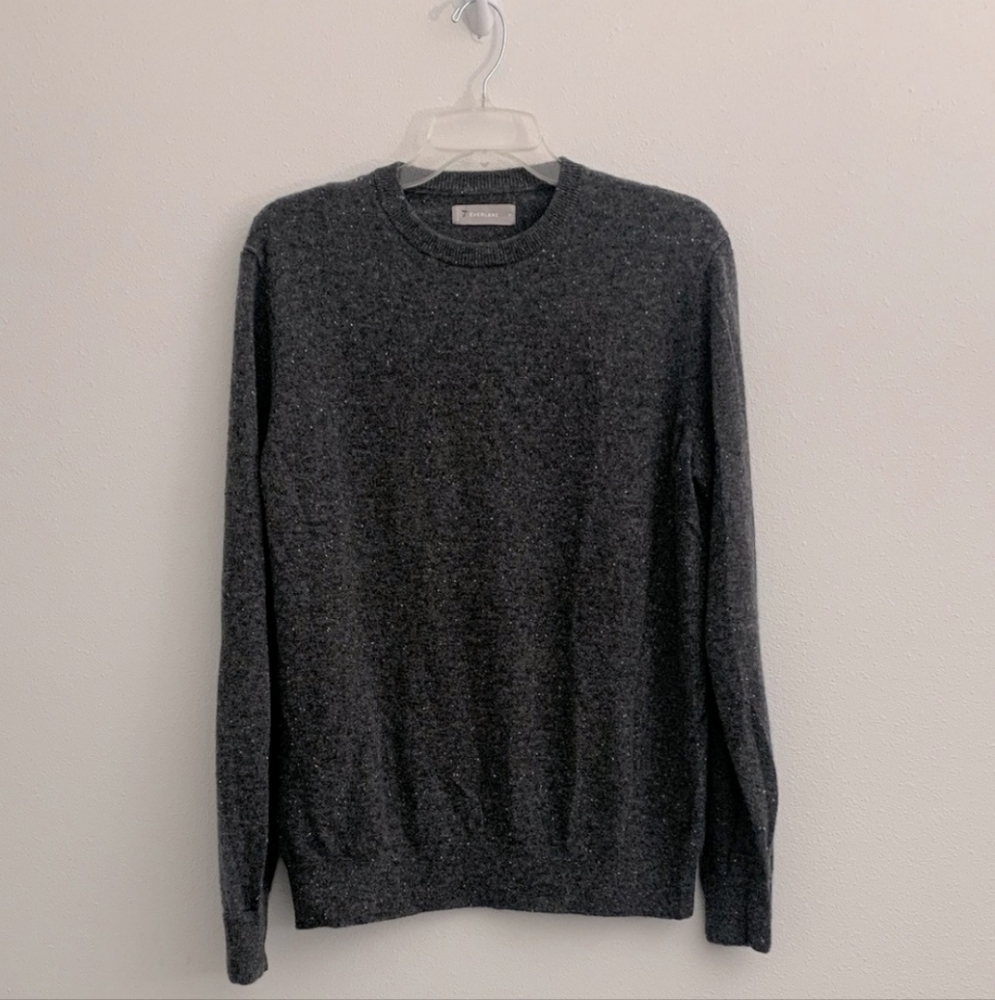 EVERLANE Cashmere Dark Gray Crewneck Sweater Speckled Wings Sz M